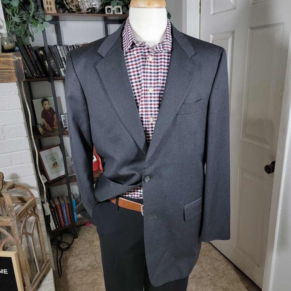 Hart Schaffner Marx Men's Sport Coat Blazer Two Button Charcoal Gray Wool 43L